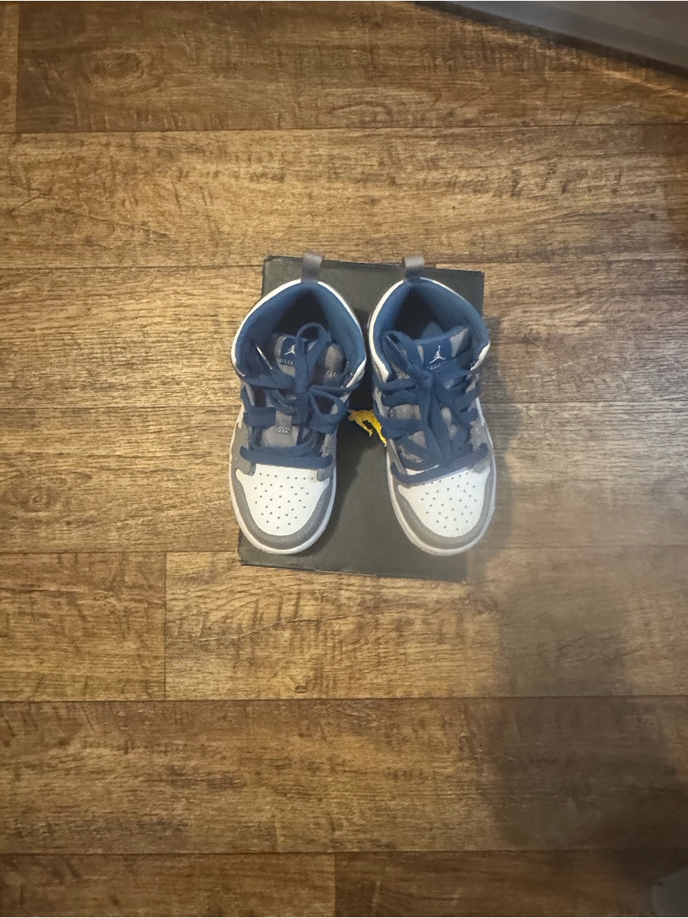 Kids White and Blue High-Top Sneakers